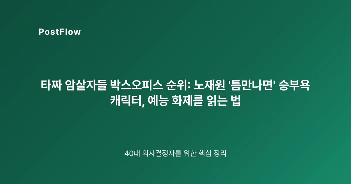 타짜 암살자들 박스오피스 순위: 노재원 ‘틈만나면’ 승부욕 캐릭터, 예능 화제를 읽는 법